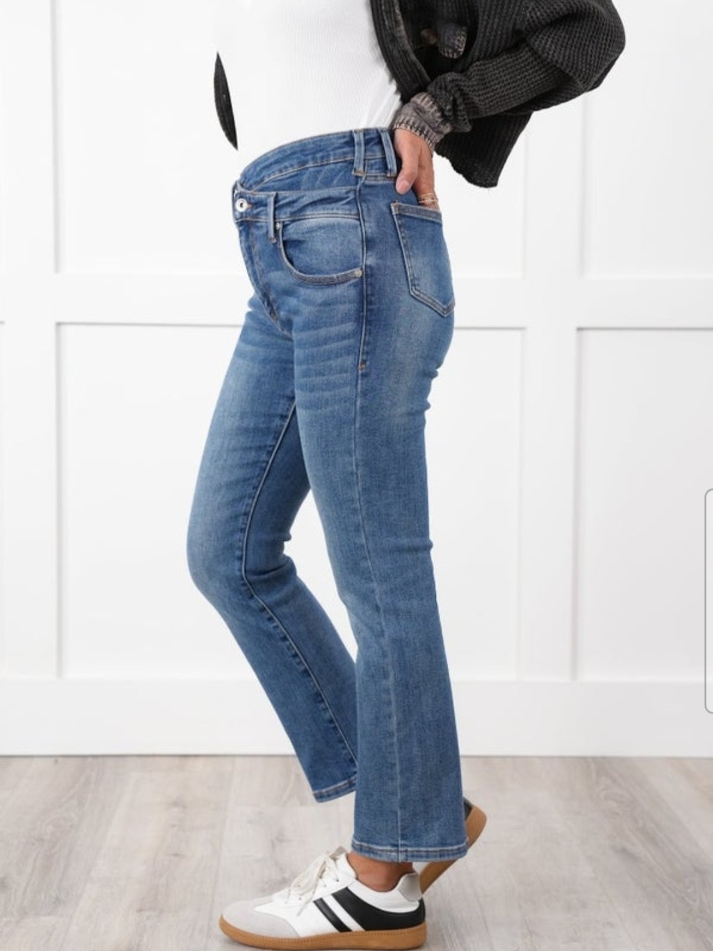 High-Rise Cropped Straight Jeans — Medium Blue - Picture 3 of 5